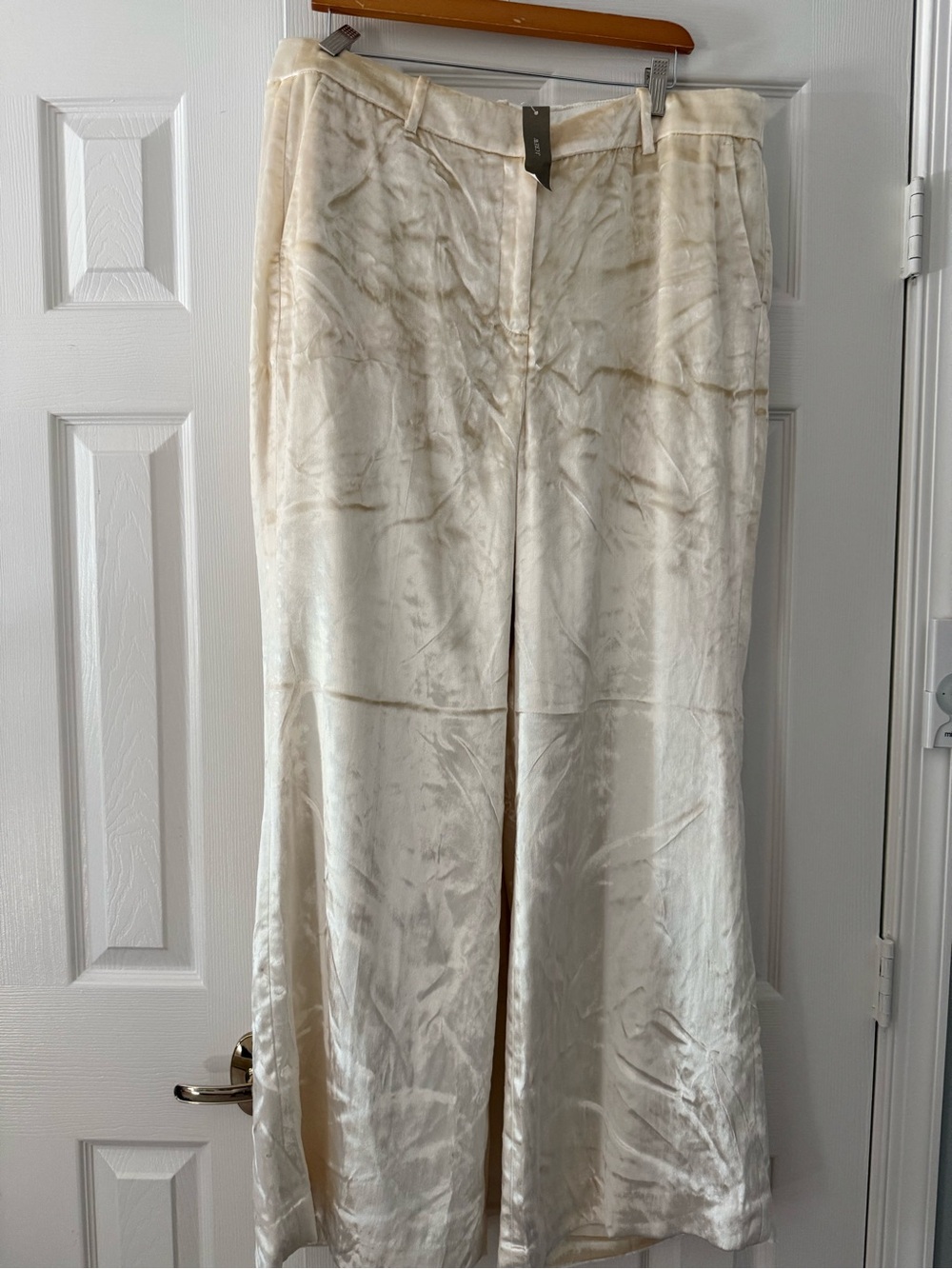 J. Crew Cream Wide Leg Crushed Velvet Pants